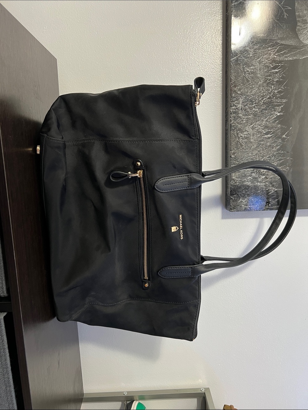Michael Kors Black Nylon Tote with Gold Accents